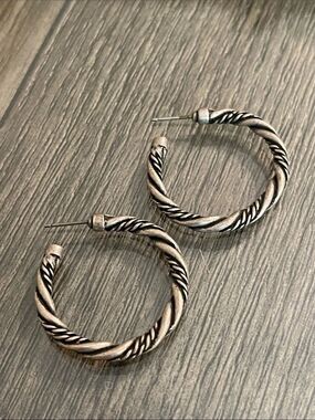 Vintage Antique Silver-tone Twisted Rope Hoop Earrings
